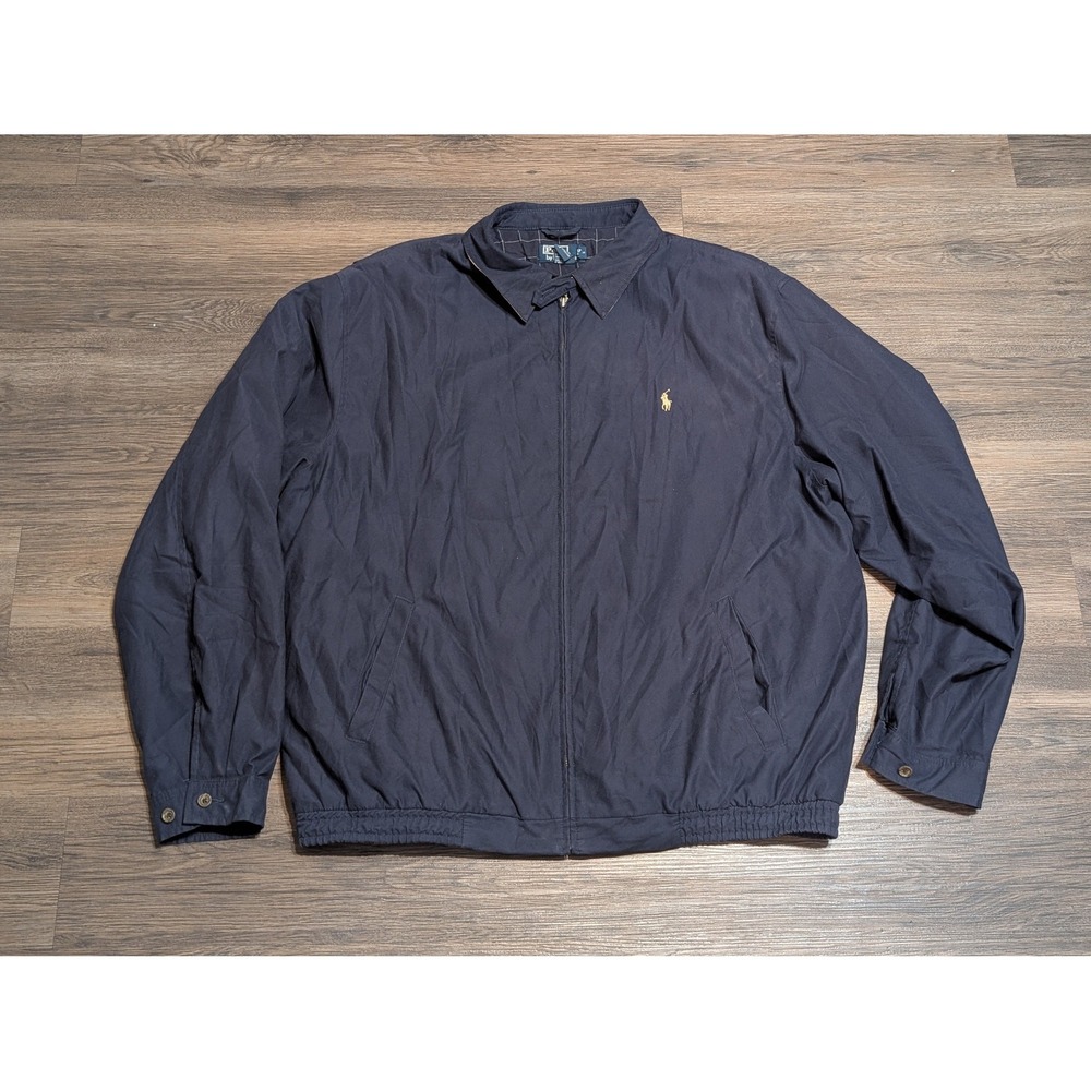 Polo Ralph Lauren Mens 2XLT‎ Tall Navy Blue Harrington Jacket Full Zip Pony Logo